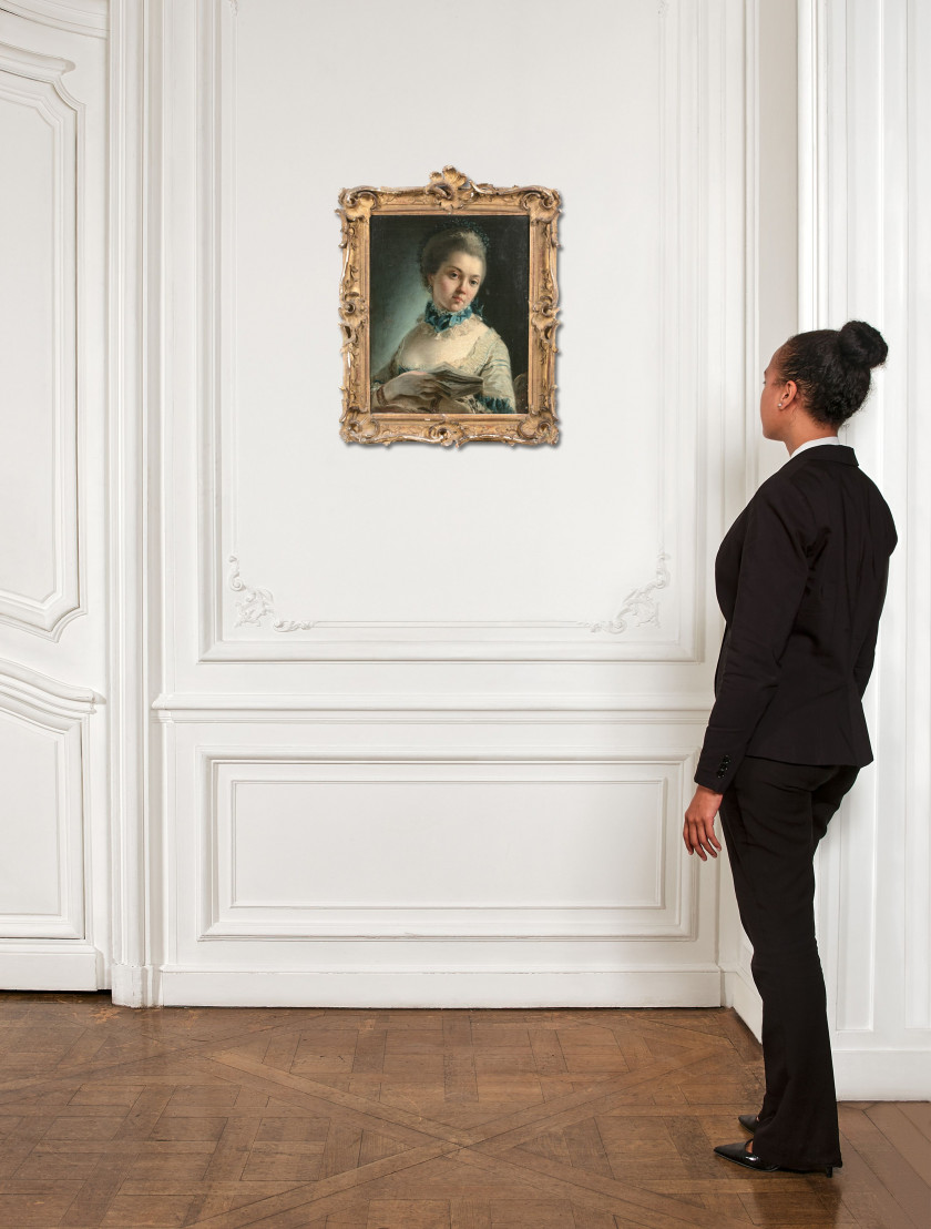 Ecole allemande de la fin du XVIIIe siècle  Portrait de jeune femme tenant un livre Huile sur toile