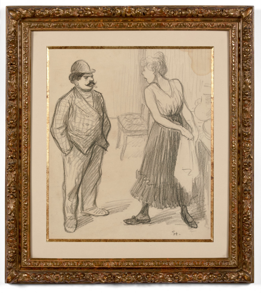 Théophile Alexandre STEINLEN 1859-1923 La dispute Crayon gras sur papier