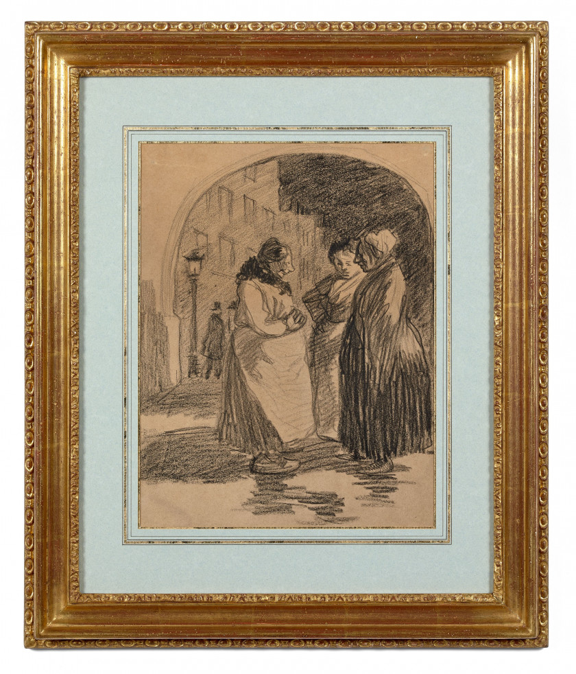 Théophile Alexandre STEINLEN 1859-1923 Femmes conversant Femmes conversant Crayon noir sur papier