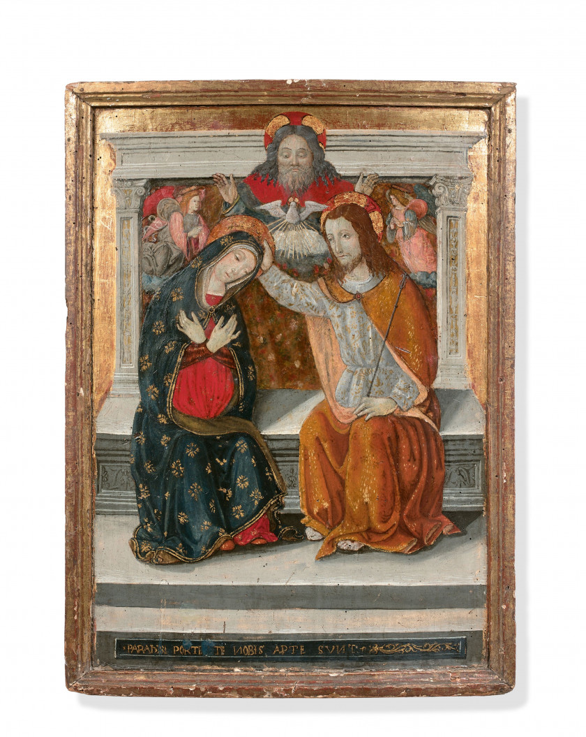 Bernardino di Mariotto dello STAGNO et atelier Pérouse, vers 1478 - 1566 Le couronnement de la Vierge Tempera et or sur panneau