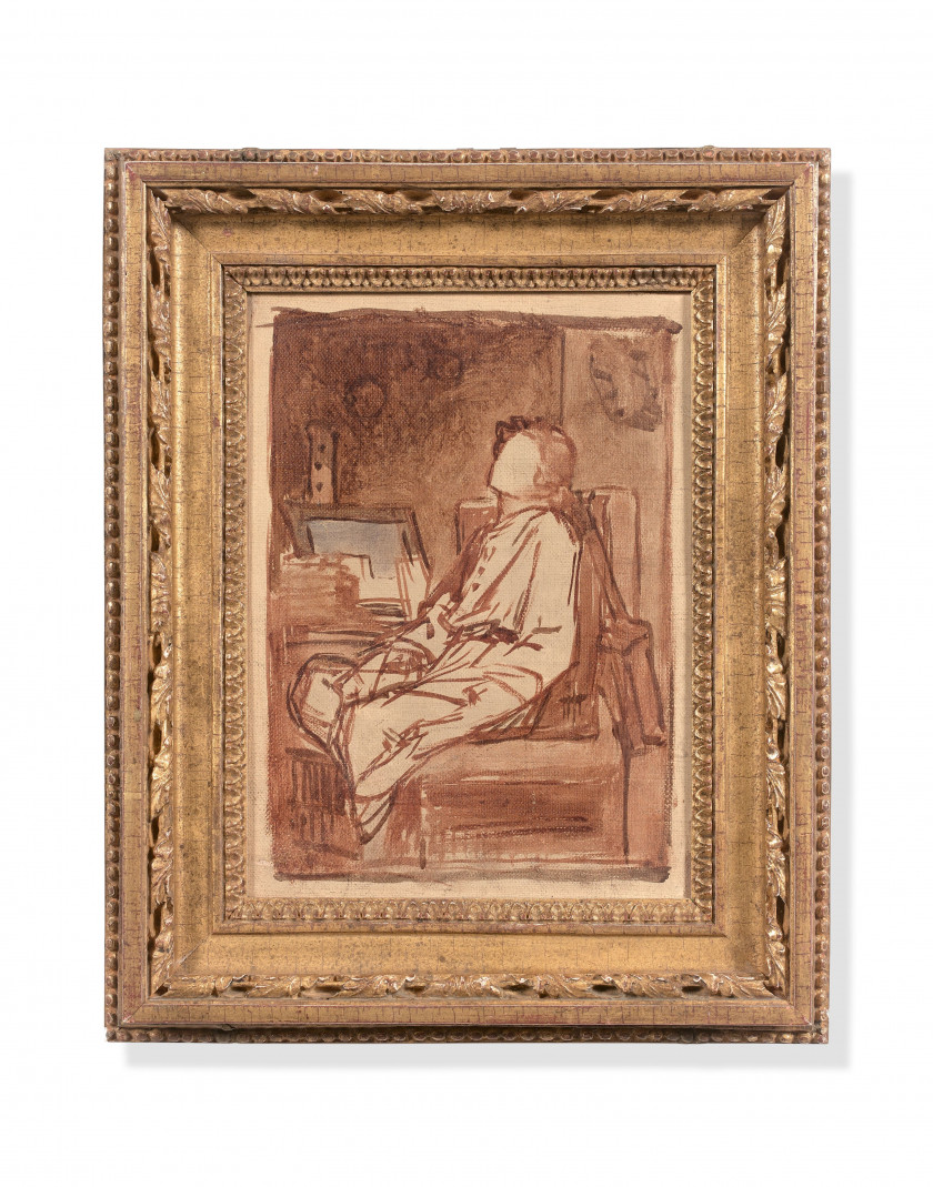 Thomas COUTURE Senlis, 1815 - Villiers-le-Bel, 1879 Etude pour l'Enfant aux bulles de savon Huile sur toile (Toile d'origine), en ca.