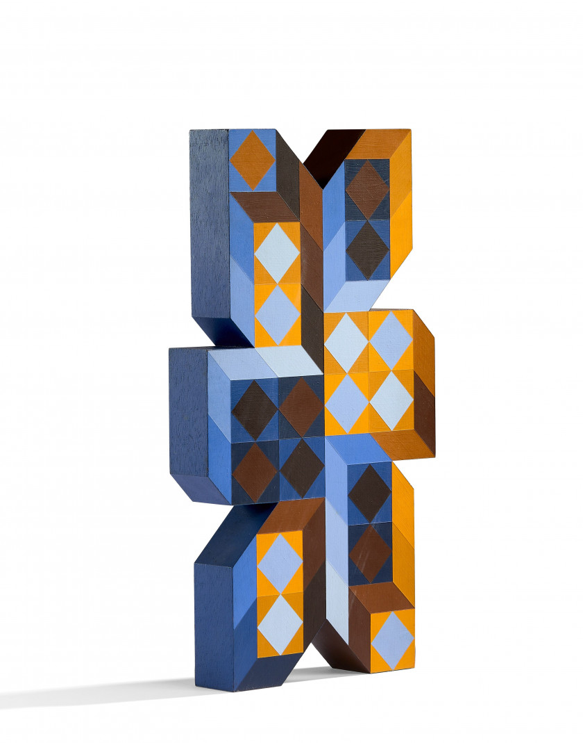 ¤ Victor VASARELY 1906 - 1997 Ter A II - circa 1970 Bois peint à l'acrylique sur les deux faces