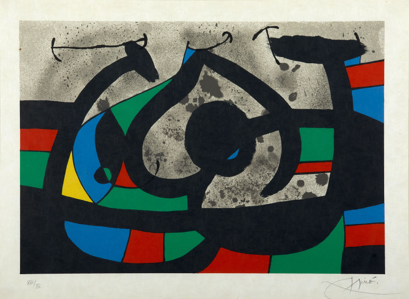 Joan MIRO (Espagnol - 1893 - 1983) Le lézard aux plumes d'or - 1971 - une planche Lithographie en couleurs sur Japon nacré