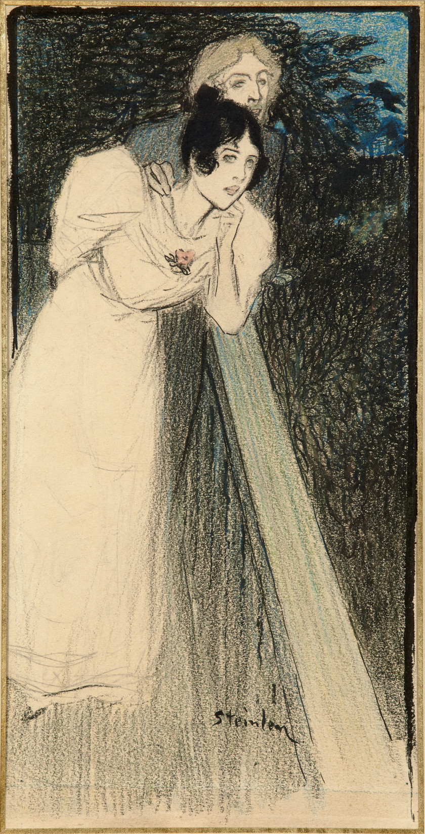 Théophile Alexandre STEINLEN 1859-1923 Deux femmes en robe Encre, crayon graphite, crayon de couleur et pierre noire sur papier