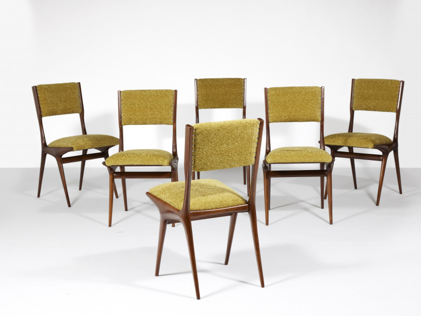 Carlo DE CARLI 1910 - 1999 Suite de six chaises mod. 634 - 1954