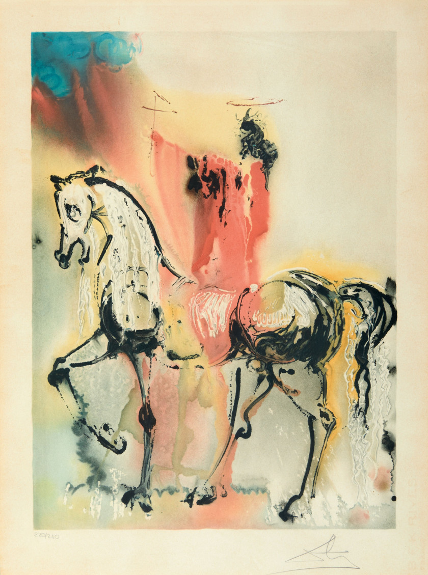 Salvador DALI (1904 - 1989) Le Chevalier chrétien - 1970/72 Planche issue de la suite "Les Chevaux Daliniens"