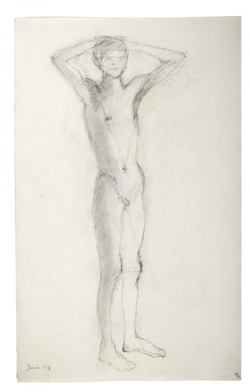 Germaine RICHIER 1902- 1959 Sans titre (Jeune homme nu debout, mains sur la tête) - 1934 Crayon sur papier