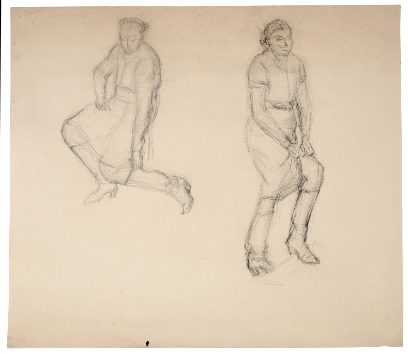 Germaine RICHIER 1902- 1959 Sans titre (Deux études de nus, nu debout de face, nu assis tourné vers la droite) Crayon sur papier