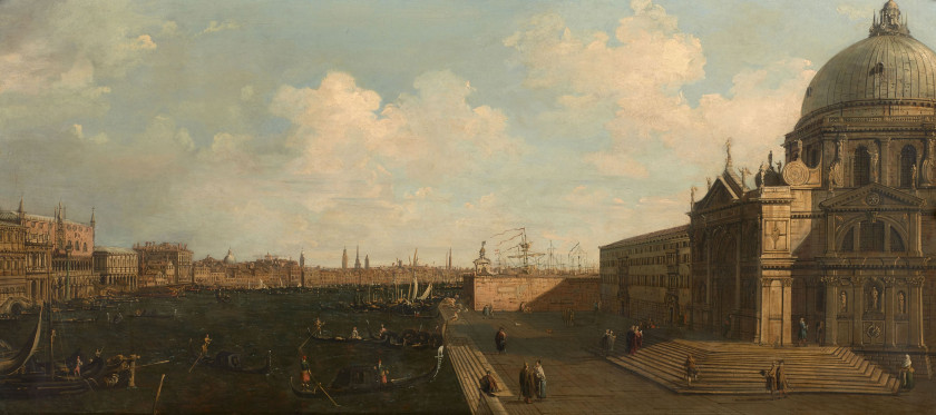 École anglaise du XIXe siècle Suiveur de Giovanni Antonio Canal, dit Canaletto Vue du Grand Canal avec la piazetta et le Palais des...