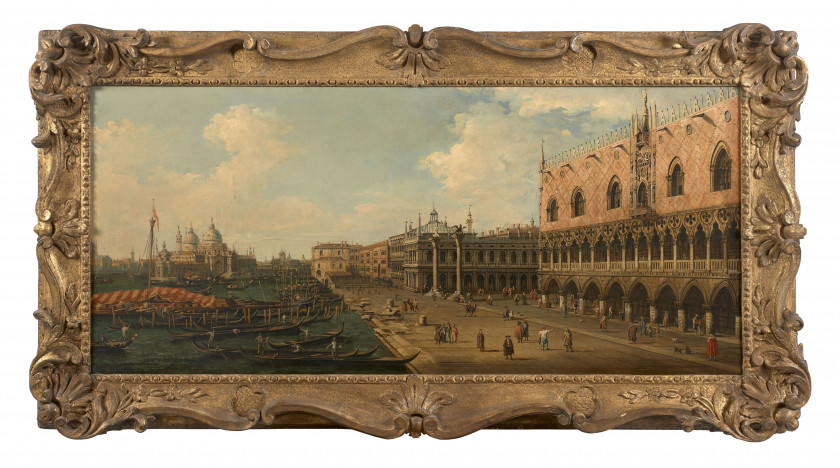 École anglaise du XIXe siècle Suiveur de Giovanni Antonio Canal, dit Canaletto Vue du Grand Canal avec la piazetta et le Palais des...