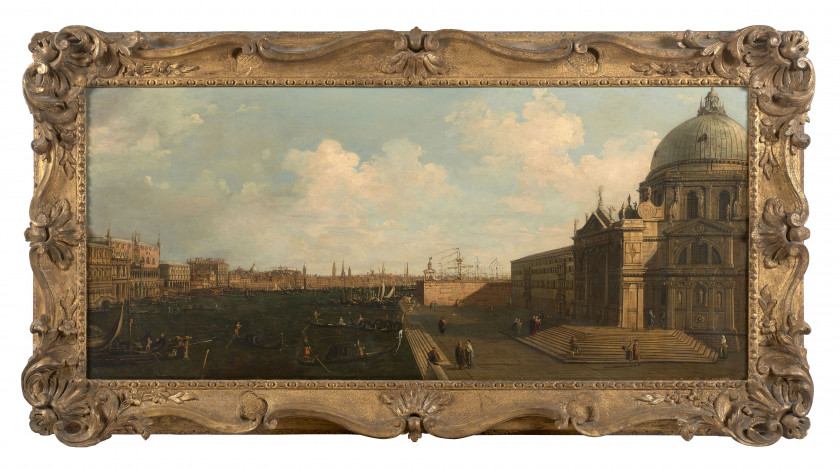 École anglaise du XIXe siècle Suiveur de Giovanni Antonio Canal, dit Canaletto Vue du Grand Canal avec la piazetta et le Palais des...