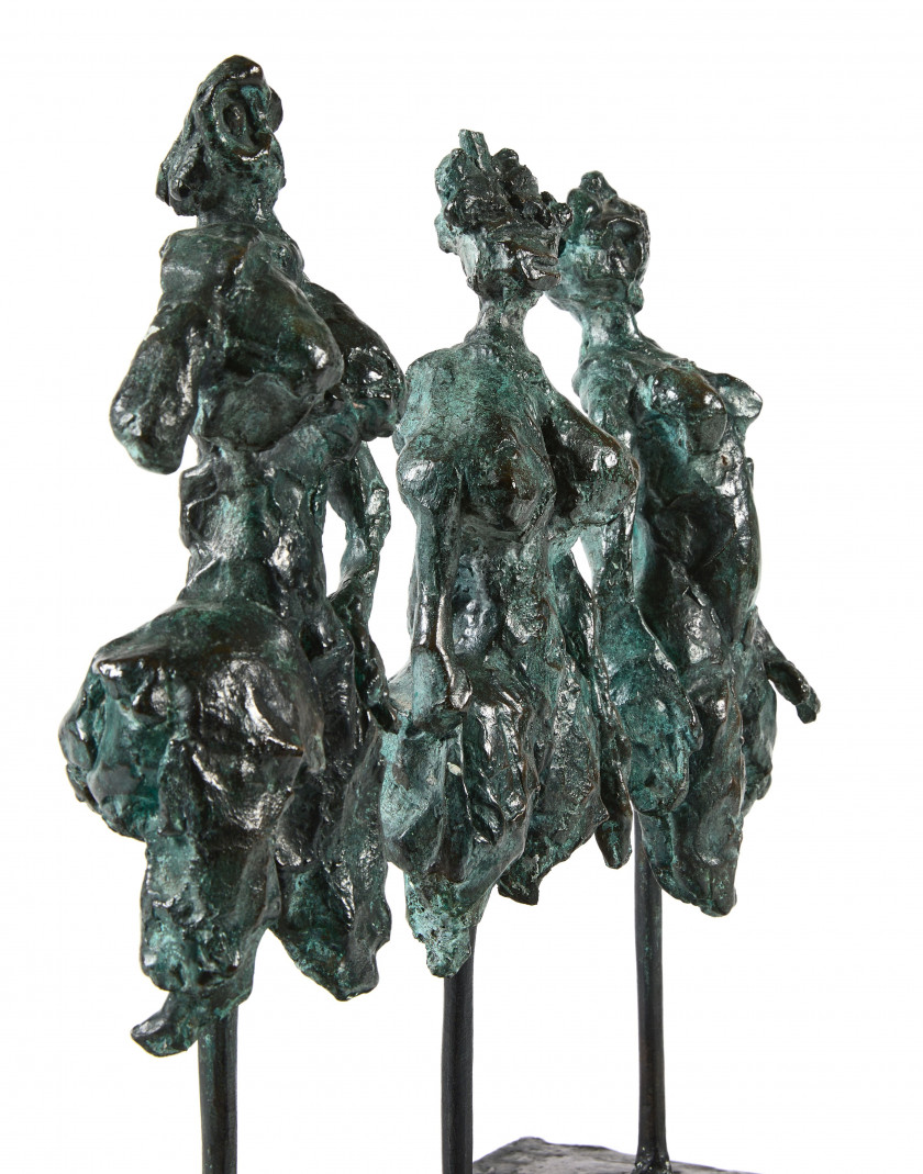 Louis CANE (Né en 1943) Trois grâces anciennes - 1981 Bronze à patine brune et verte