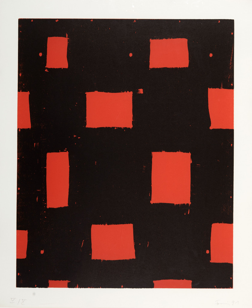 Günther FÖRG 1952 - 2013 Untitled - 1991 Bois gravé en rouge et noir