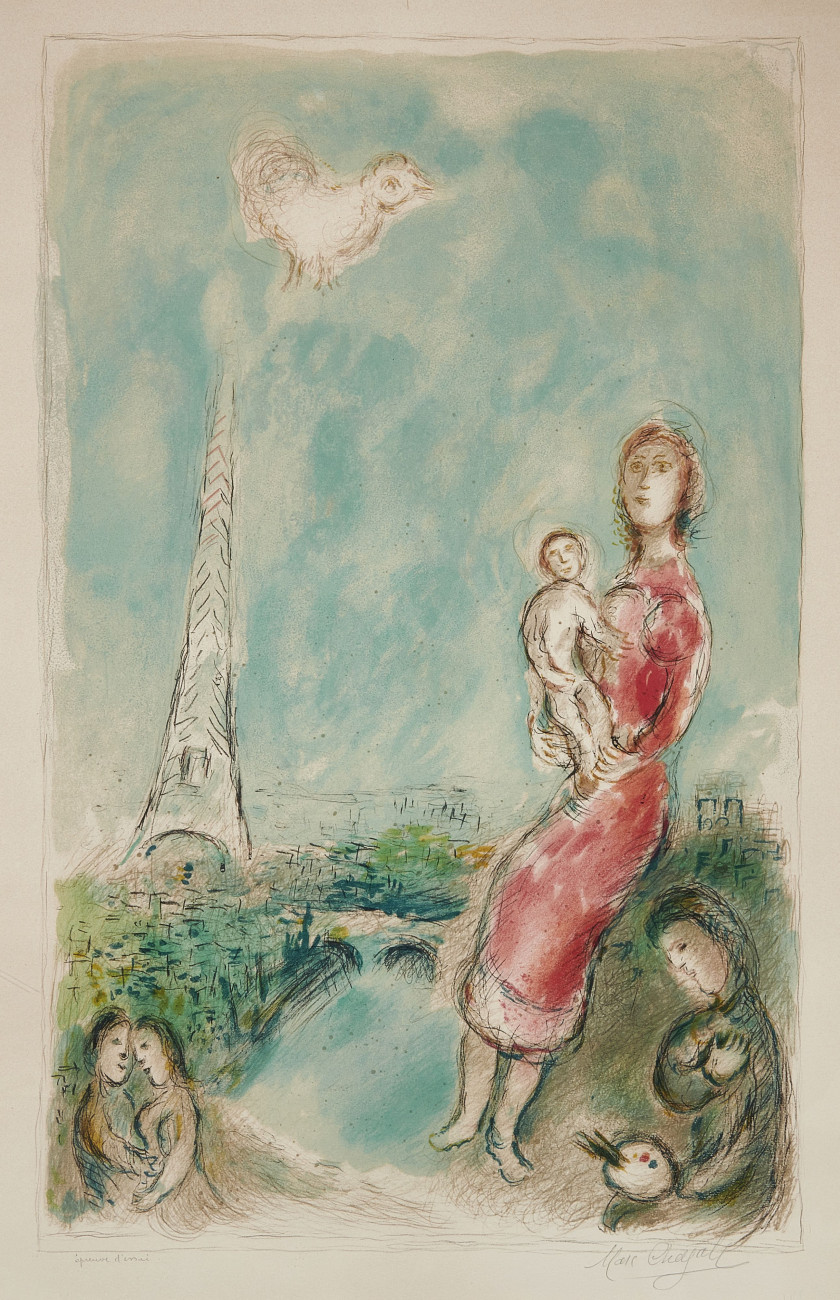 Marc CHAGALL (1887 - 1985) La Maternité rouge - 1981 Lithographie en couleurs