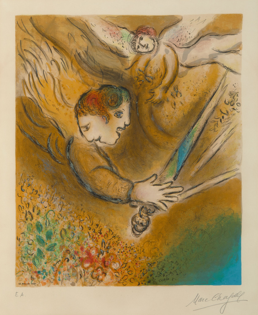 Marc CHAGALL (1887 - 1985) L'Ange du jugement - 1974 Lithographie en couleurs