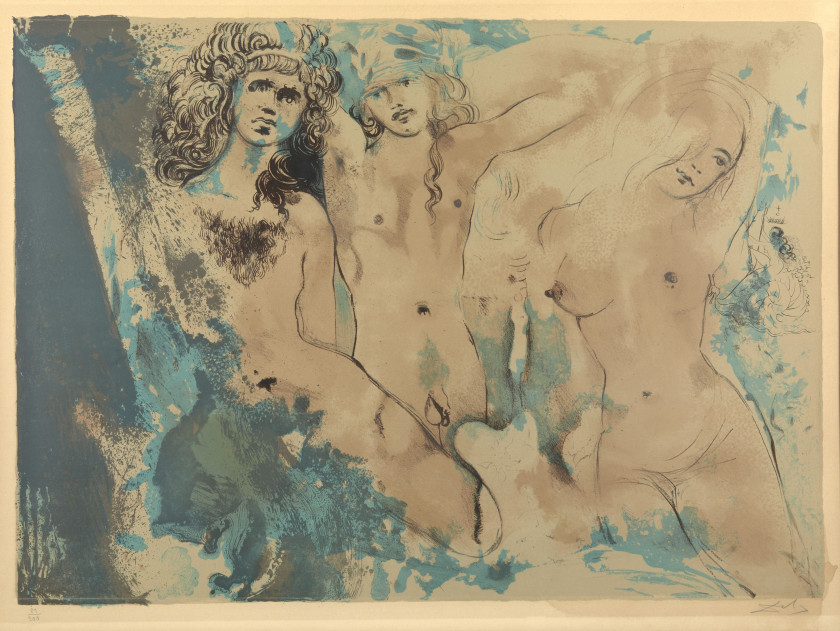 Salvador DALI (1904 - 1989) Happy Days (3 Hippies) - 1970 Pointe-sèche et lithographie en couleurs