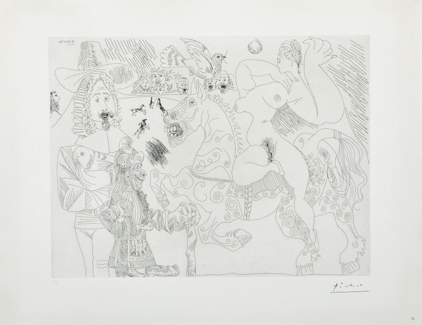 ¤ Pablo PICASSO (1881-1973) Dressage au cirque avec, au premier plan, écuyère, magicien , fauconnier et colombe de Noé - 19-20 avril19.