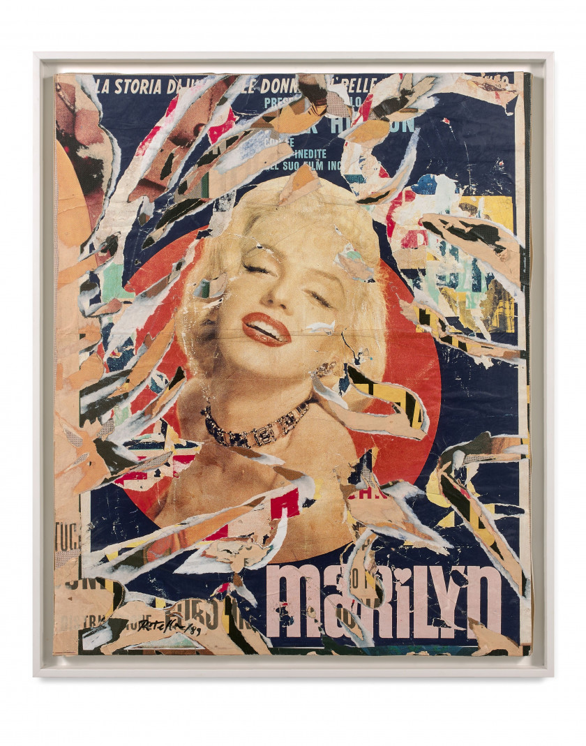 Mimmo ROTELLA (1918 - 2006) La splendida Marliyn - 1989 Décollage d'affiches marouflées sur toile
