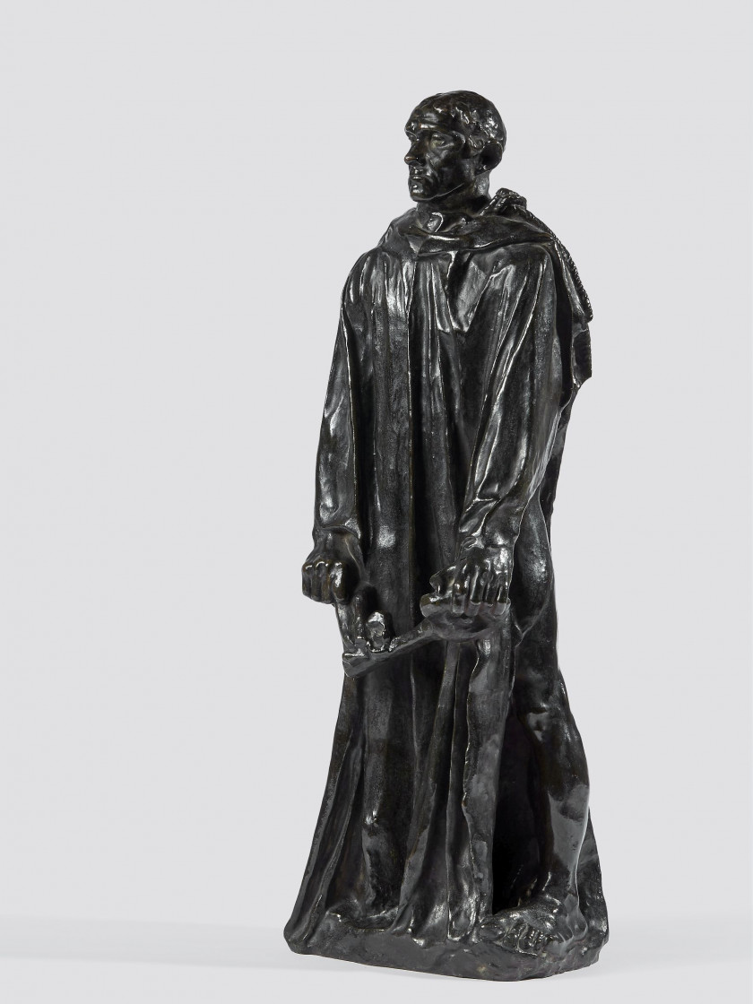 Auguste RODIN 1840 - 1917 L'un des bourgeois de Calais: Jean d'Aire, vétu, réduction Bronze à patine brune nuancée de vert