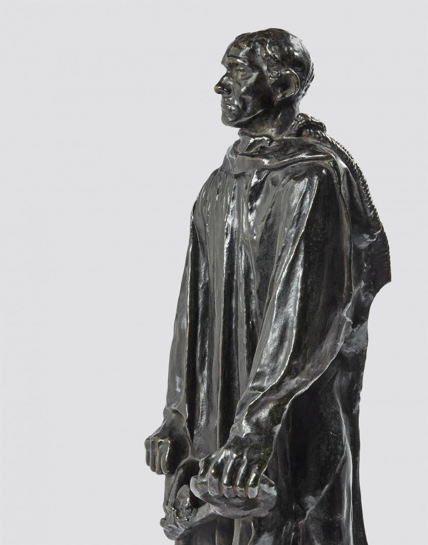 Auguste RODIN 1840 - 1917 L'un des bourgeois de Calais: Jean d'Aire, vétu, réduction Bronze à patine brune nuancée de vert