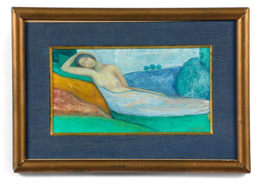 Charles FILIGER 1863- 1928 Le Repos ou Sainte endormie ou Figure couchée - 1889-1890 Gouache sur carton