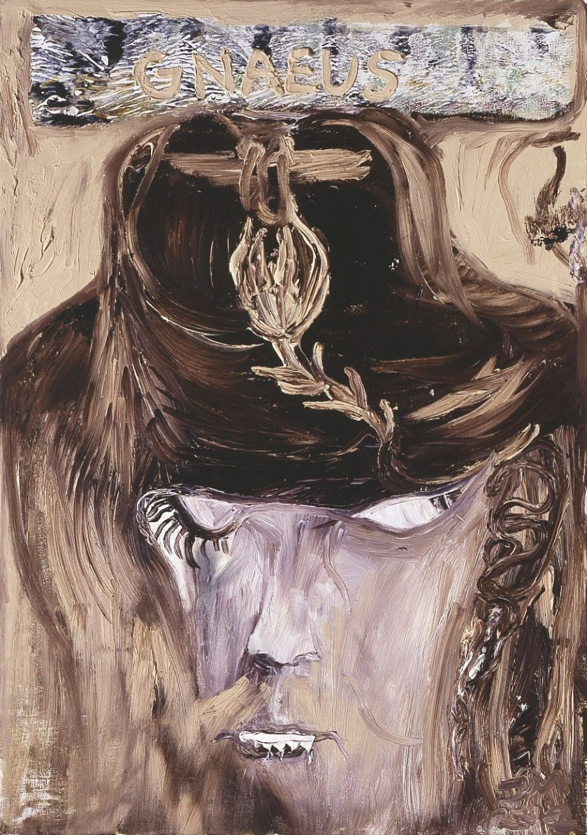 Jonathan MEESE (Né en 1970) Gnaeus de Large (in bräunlicher Bärenmilch) - 2002 Huile sur toile