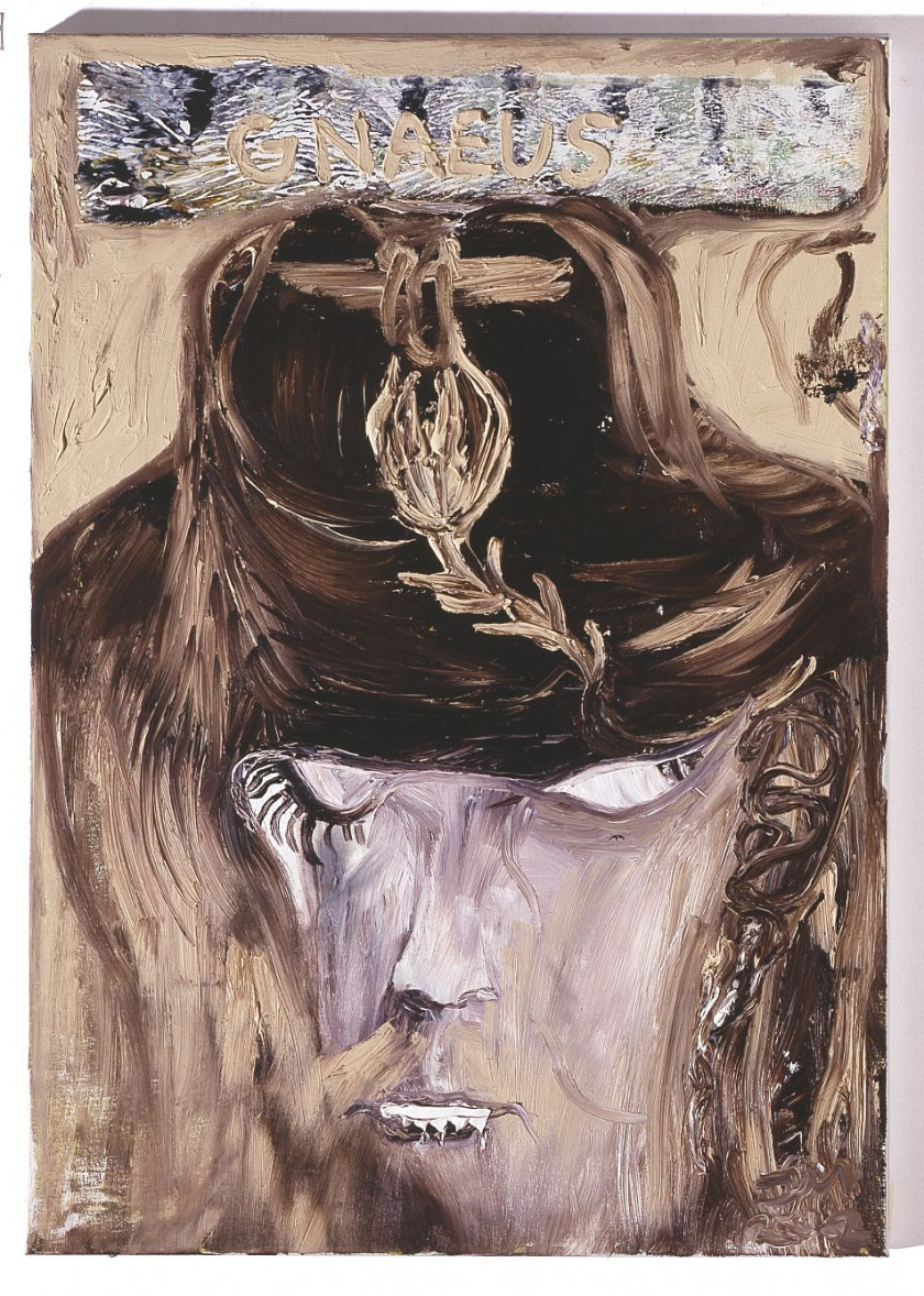 Jonathan MEESE (Né en 1970) Gnaeus de Large (in bräunlicher Bärenmilch) - 2002 Huile sur toile