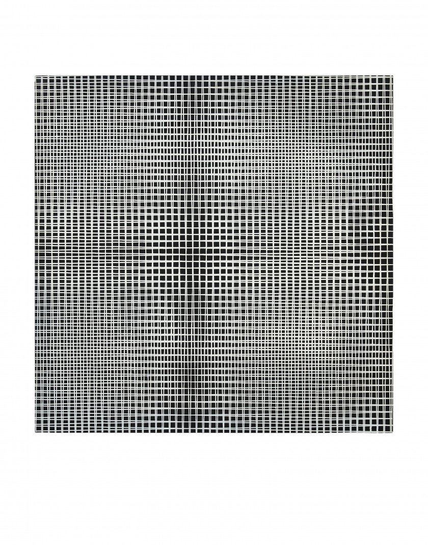 François MORELLET (1926 - 2016) 2 doubles trames -1° + 1° - 1971 Peinture sérigraphique sur bois