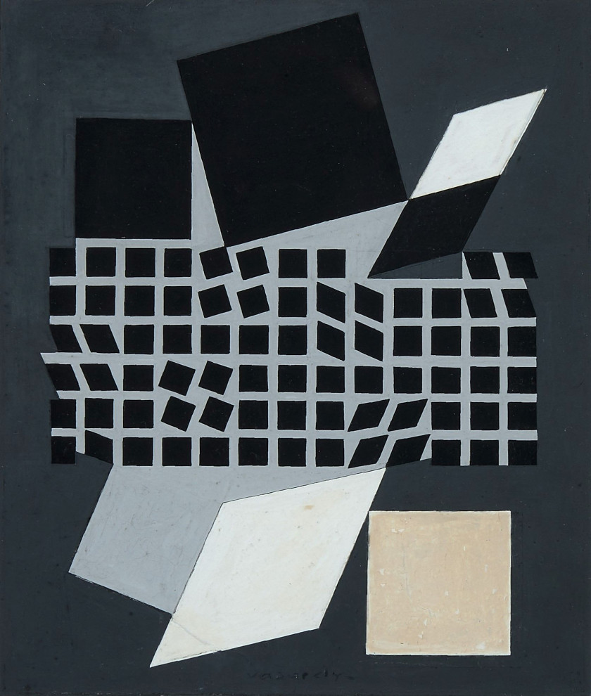 Victor VASARELY (1906 - 1997) Composition - circa 1956 Peinture vinylique sur papier