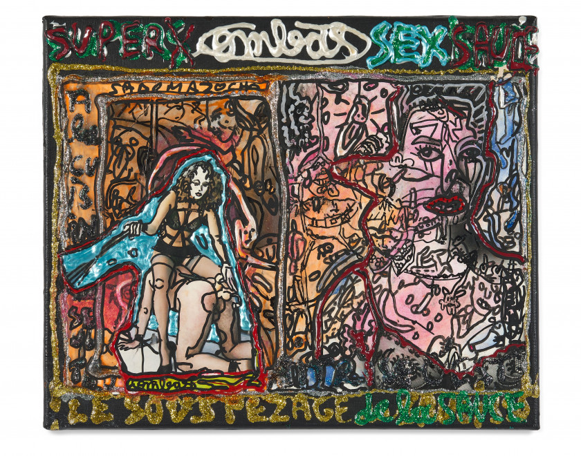 Robert COMBAS (Né en 1957) Super Sex Sauce - 1999 Technique mixte sur collage photographique sur toile