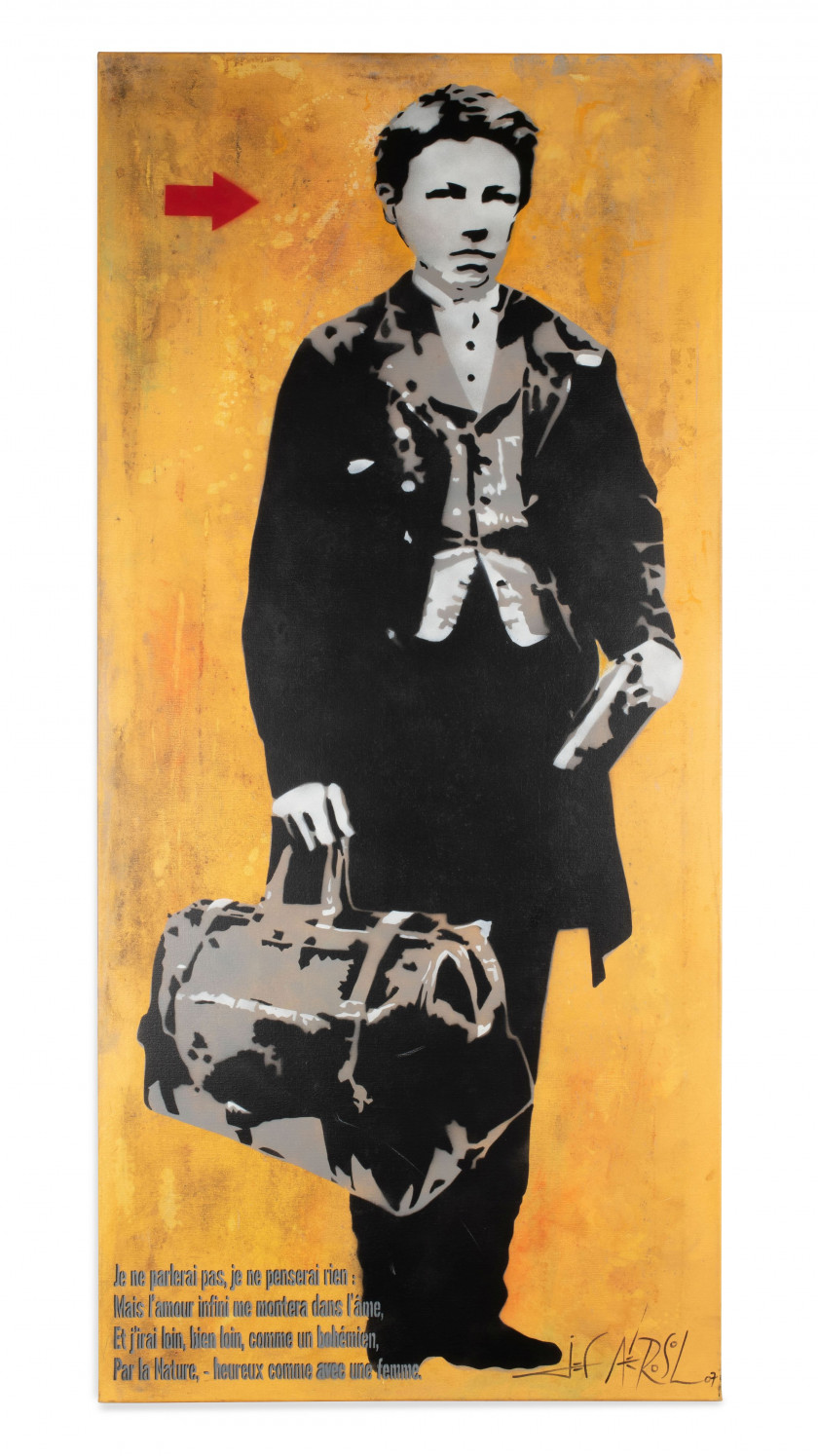 JEF AEROSOL (Français - Né en 1957) Rimbaud - 2007 Pochoir, peinture aérosol et acrylique sur toile