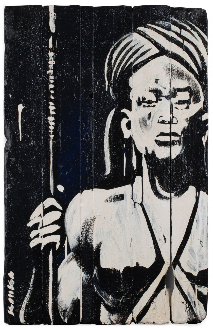 KOUKA (Français - Né en 1981) Guerrier Bantu-Balakoï - 2016 Acrylique sur bois