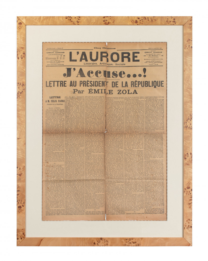 Emile ZOLA  J’Accuse…! – 13 janvier 1898 Tirage original de la Une du journal l'Aurore