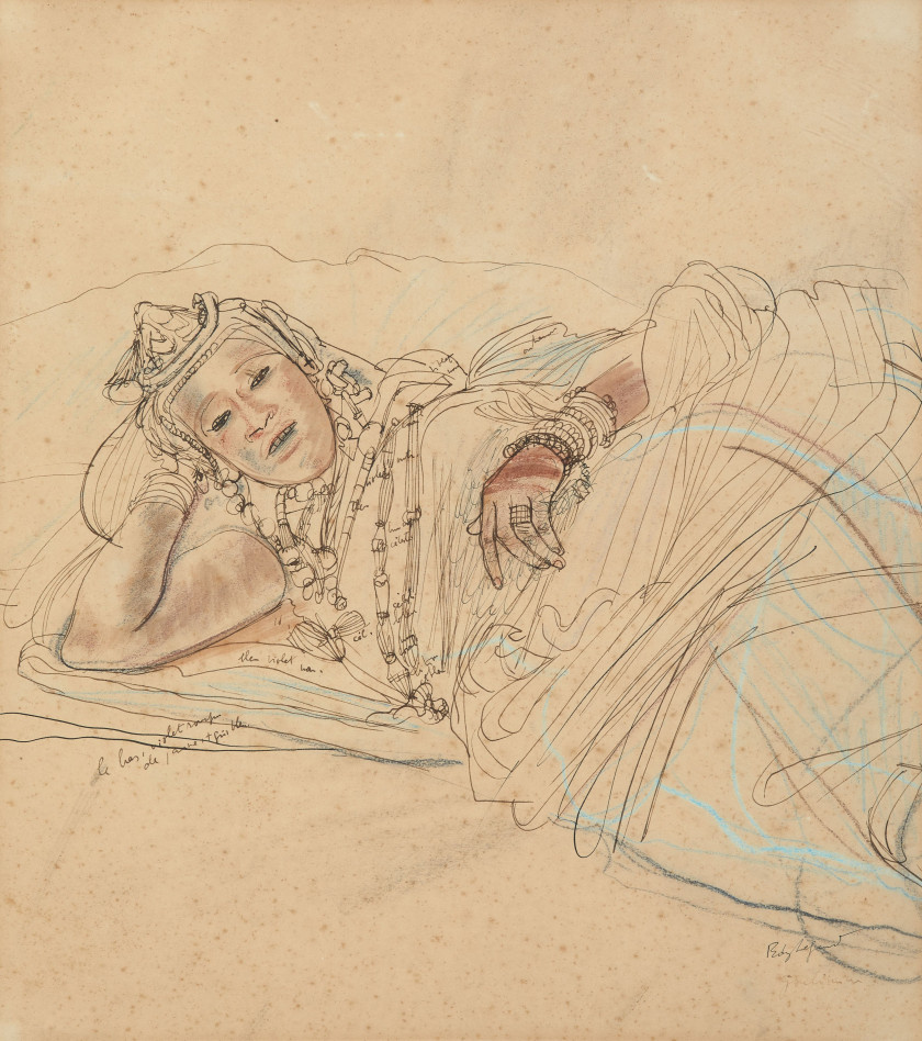 Edy LEGRAND 1892-1970 Le repos Plume, lavis et crayons de couleurs sur papier