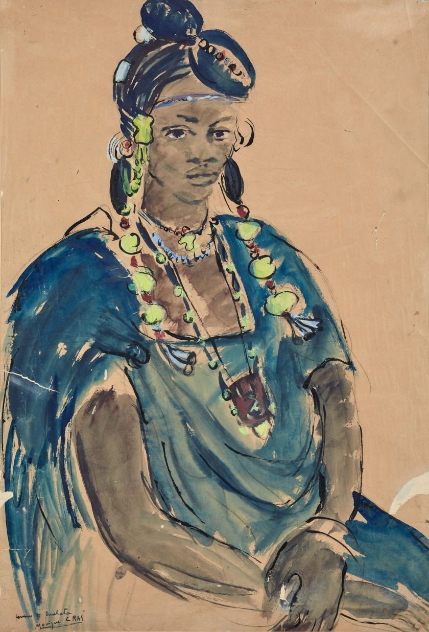 Monique CRAS 1910-2007 Femme à Oualata Aquarelle et gouache sur papier