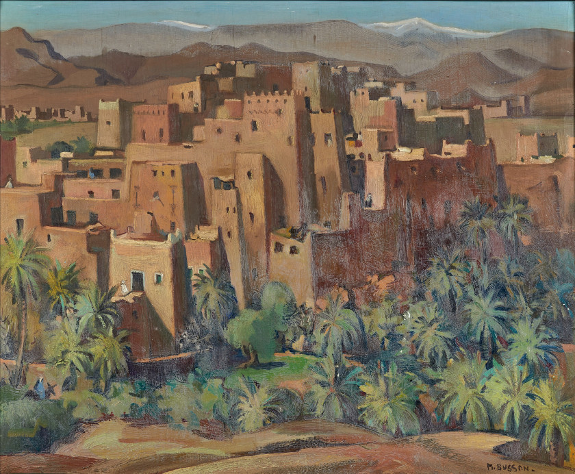 Marcel BUSSON 1913-2015 Kasbah à Tinerhir Huile sur toile