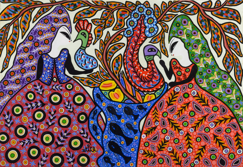 BAYA 1931-1998 Femmes aux oiseaux, 1990 Gouache sur papier