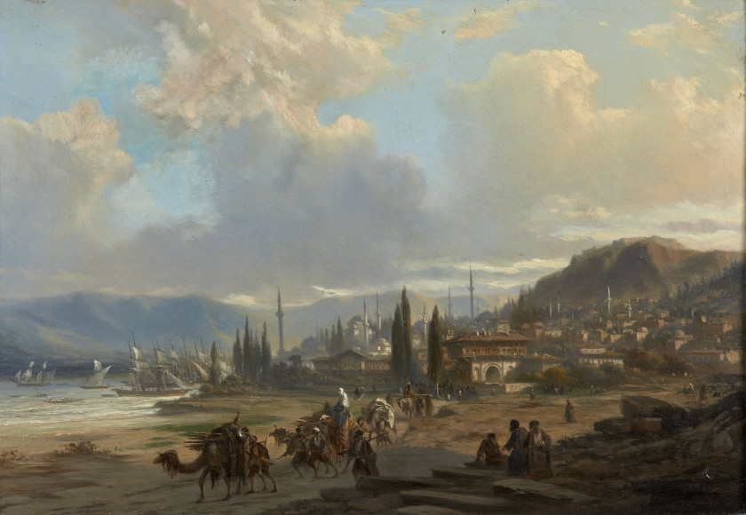 Eugène FLANDIN (attribué à) 1809-1889 Smyrne, vue du cimetière juif Huile sur toile