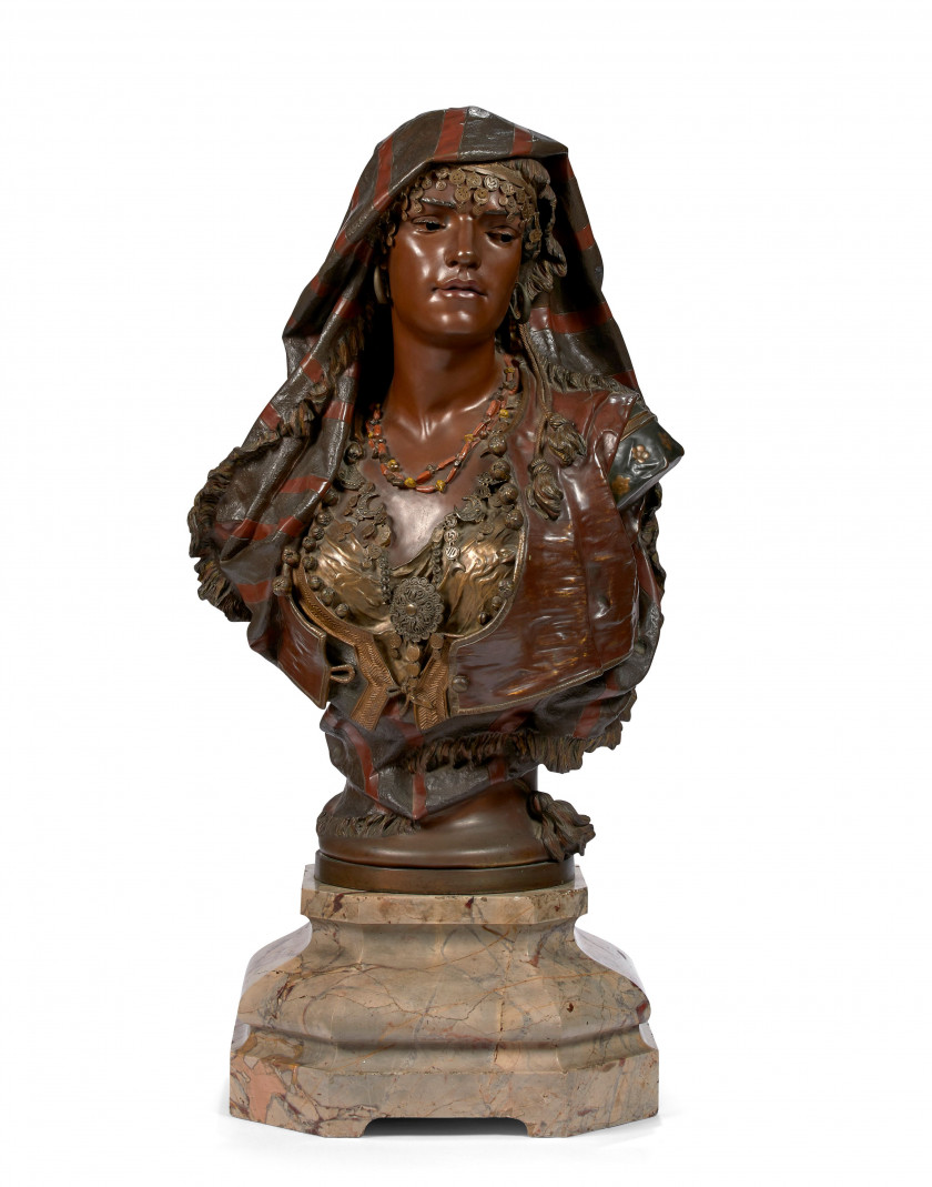 Henri Honoré PLÉ 1853-1922 Buste de femme Épreuve en régule polychrome, 1883