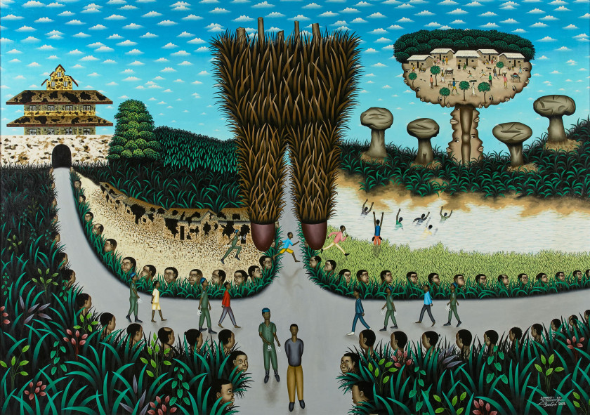 Dieudonné Sanna WAMBETI Né en 1977 - République Centrafricaine Les têtes des sages, 2013 Huile sur toile