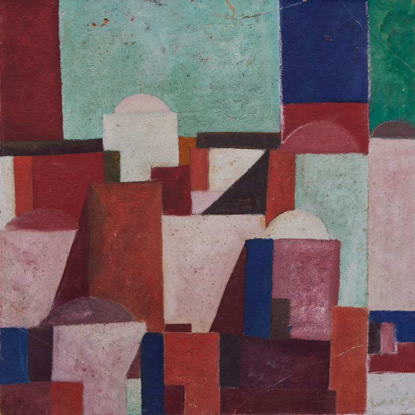 Abderrahmane RAHOULE Né en 1944 Composition Acrylique sur Isorel