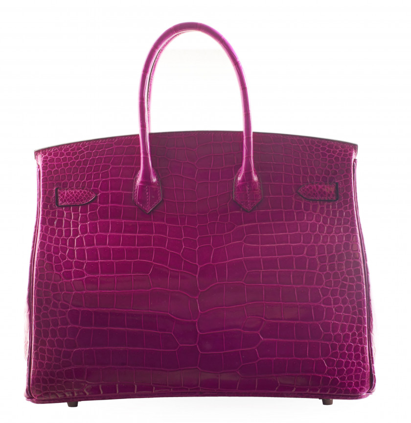 HERMÈS 2014  Sac BIRKIN 35 Crocodile d'estuaire lisse Rose Sheherazade (Crocodylus porosus) II/B Garniture métal argenté r...