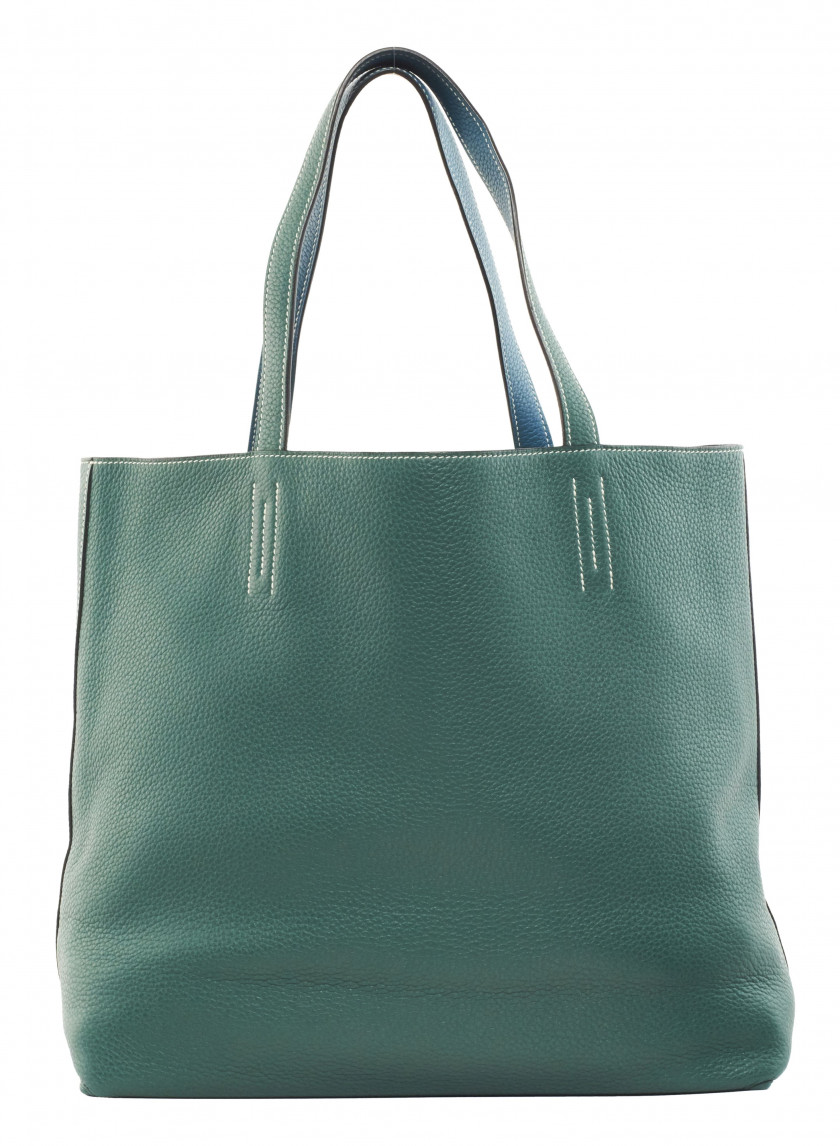 HERMÈS 2013  Sac DOUBLE SENS 36 Taurillon Clémence vert et bleu Piqué sellier blanc Dimensions : 34 x 33 x 13 cm  DO...