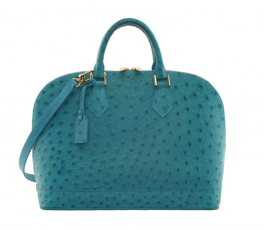 LOUIS VUITTON Commande Spéciale  Sac ALMA Autruche turquoise (Struthio camelus) NR Garniture métal doré Bandoulière R...