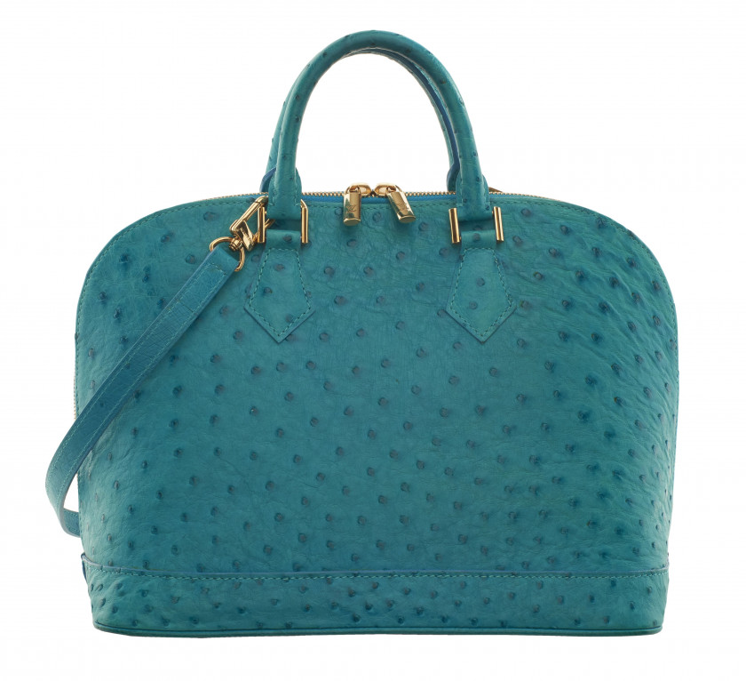 LOUIS VUITTON Commande Spéciale  Sac ALMA Autruche turquoise (Struthio camelus) NR Garniture métal doré Bandoulière R...