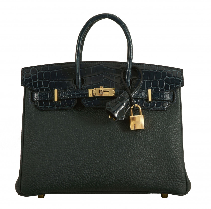 HERMÈS Édition Limitée 2020  Sac BIRKIN TOUCH 25 Veau Togo et crocodile du Nil lisse Vert Rousseau (Crocodylus niloticus)...