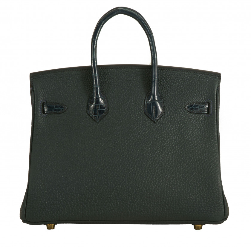 HERMÈS Édition Limitée 2020  Sac BIRKIN TOUCH 25 Veau Togo et crocodile du Nil lisse Vert Rousseau (Crocodylus niloticus)...