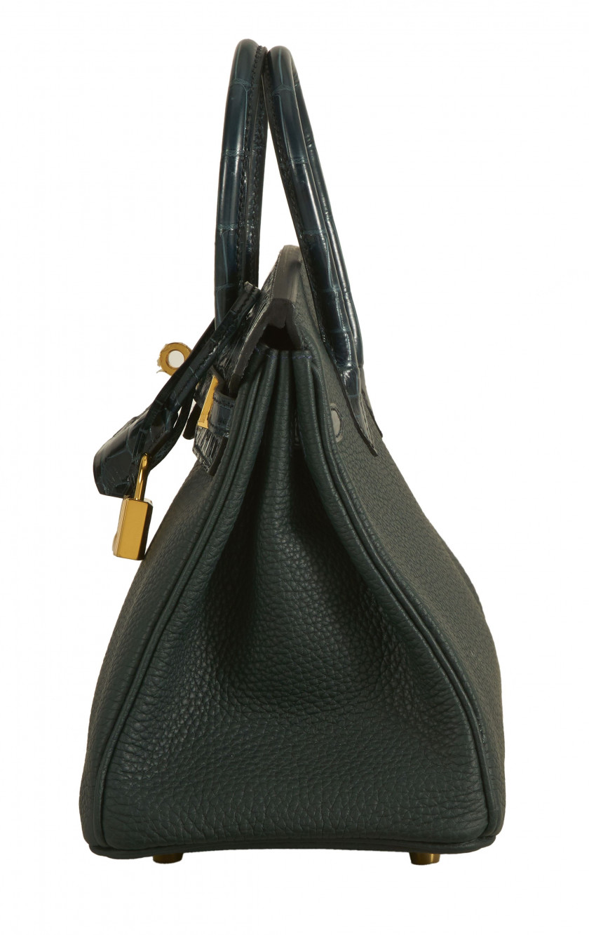 HERMÈS Édition Limitée 2020  Sac BIRKIN TOUCH 25 Veau Togo et crocodile du Nil lisse Vert Rousseau (Crocodylus niloticus)...
