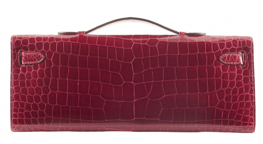 HERMÈS 2017  Pochette KELLY CUT Crocodile d'estuaire lisse Braise (Crocodylus porosus) II/B Garniture métal plaqué or R...