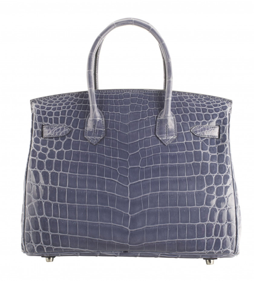 HERMÈS 2010  Sac BIRKIN 30 Crocodile du Nil lisse Bleu Brighton (Crocodylus niloticus) II/B Garniture métal argenté pallad...